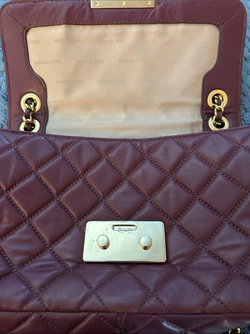 Michael Kors Quilted Crossbody Bag in Deep Wine with Gold Hardware - Picture 9 of 9